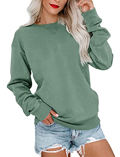 Orchidays Womens Casual Crewneck Sweatshirts Long Sleeve Cute Tunic Tops Loose Fitting Pullovers (Green,Medium,Adult,Female,US,Alpha,Medium,Regular,Regular)