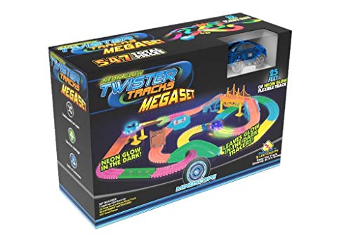 Mindscope Twister Tracks Mega Set Neon Glow in The Dark Flexible Track System with 547 Pieces Over 25 Feet of Track & Accessories