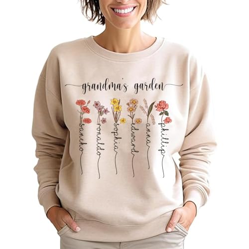FAITHWALLART Personalized Birth Month Birth Flower Sweatshirt,Custom Grandma Shirt With Grandkids Name, Personalized Kid Names Shirt,Custom Mom Shirts,Flower Sweatshirt,Gifts for Grandma Mothers Day2