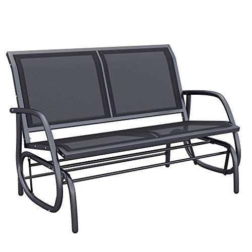 Outsunny 2-Person Outdoor Glider Bench, Patio Double Swing Rocking Chair Loveseat w/Powder Coated Steel Frame for Backyard Garden Porch, Black