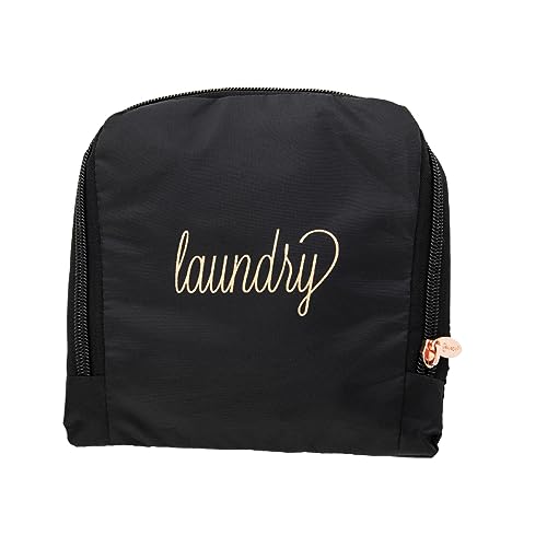 Miamica Foldable Travel Laundry Bag, Black & Rose Gold – Measures 21” x 22” When Fully Opened – Foldable Laundry Bag with Drawstring Closure – Durable, Lightweight Travel Accessories