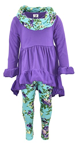 Unique Baby Girls 3 Piece Floral Legging Sets (5/L, Purple)