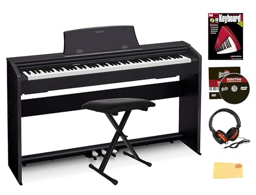 Casio Privia PX-770 Digital Piano - Black Bundle with Adjustable Bench, Headphone, Instructional Book, Austin Bazaar Instructional DVD, Online Piano Lessons, and Polishing Cloth