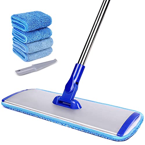 18' Professional Microfiber Mop Floor Cleaning mop, Flat Mop with Stainless Steel Handle,4 Reusable Washable Mop Pads and mop Pads Brush,Microfiber Mop for Hardwood (18' Microfiber Mop)