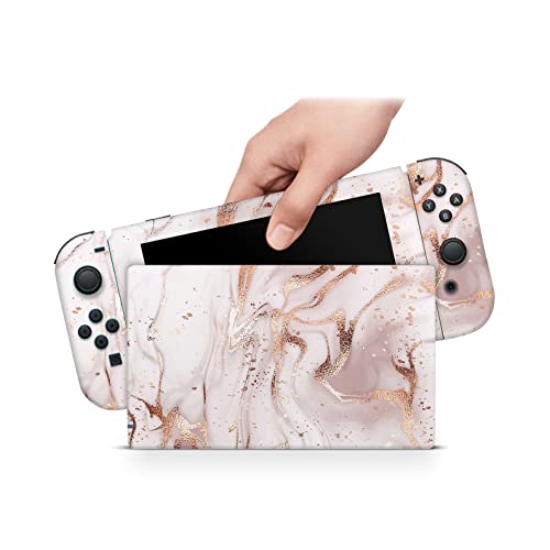 ZOOMHITSKINS Compatible with Switch Skin Cover Rose Gold Glitter Marble Pattern White Vinyl Decal Sticker Wrap, Made in The USA