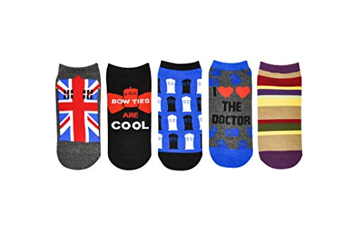 Doctor Who Socks Merchandise (5 Pair) – (Women) Dr Who Low Cut Socks Gifts – Fits Shoe Size: 4-10 (Ladies)