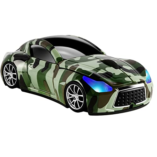 EALEK Wireless Mouse, Car Shape Mouse 2.4GHz USB, Cute Wireless Mouse 1600DPI, Ergonomic Mouse for Kids and Adult (Green Camouflage)