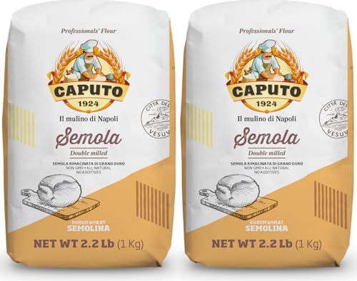 Antimo Caputo Semolina Flour 2.2 LB (Pack of 2) Bulk Italian Durum Semola Flour - All Natural Dough for Fresh Pasta
