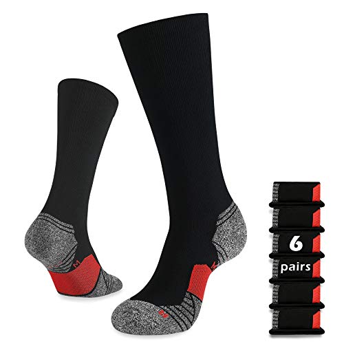 WANDER 6 Pairs Men's Athletic Run Cushion Over-the-Calf Tube Socks (6 pairs Red, M:Shoe Size:6-9)
