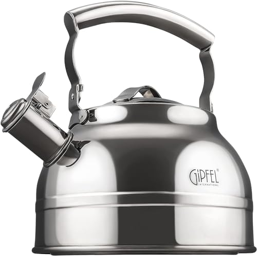 GIPFEL INTERNATIONAL Whistling Tea Kettle Stovetop - Food Grade Stainless Steel Teapot for Stove Top with Ergonomic Handle for Gas, Induction, Electric Stovetops 2.3 Quart