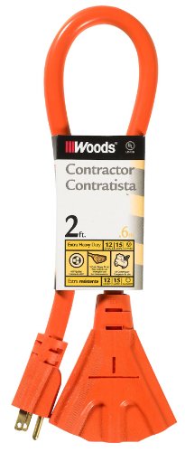 Woods 990824 12/3 Outdoor Multi-Outlet Extension Cord; 2-Foot; Orange