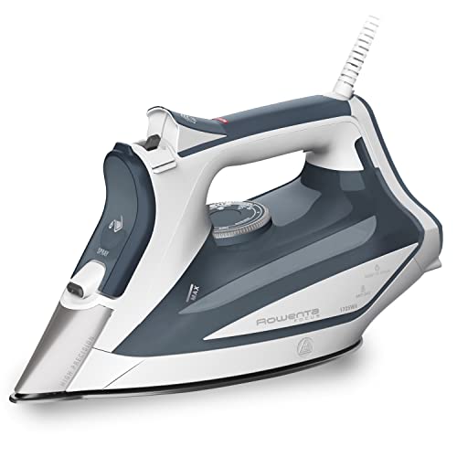 Rowenta, Iron, Focus Stainless Steel Soleplate Steam Iron for Clothes, 400 Microsteam Holes, Powerful steam blast, Leakproof, Lighweight, 1725 Watts, Ironing, Blue Clothes Iron, DW5280