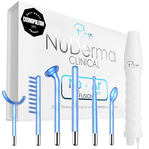 NuDerma Clinical Skin Therapy Wand - Portable Skin Therapy Machine w 6 Fusion Neon + Argon Wands – Anti Aging - Clarifying - Skin Tightening & Radiance - Wrinkle Reducing
