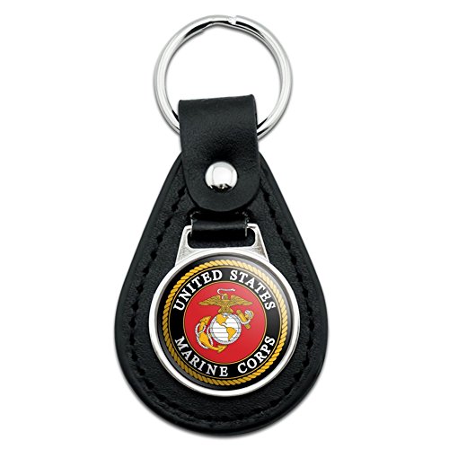 GRAPHICS & MORE Black Leather Marines USMC Emblem Black Yellow Red Officially Licensed Keychain