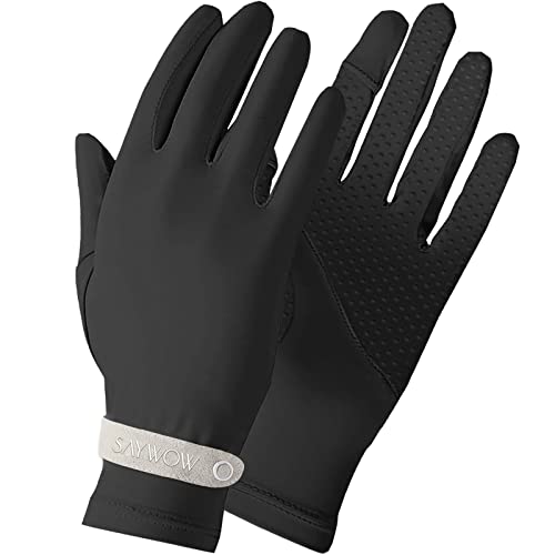 SayWow UV Sun Protection Gloves for Women Full Finger Touchscreen UPF 50+ for Golf, Driving, Hiking, Black(SGA-BLK)