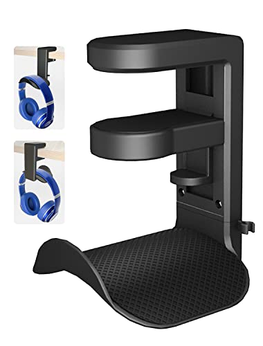 ETOWIFA Headphone Holder Hanger Upgraded with Rotating & Adjustable Clamp for Controller & Headphones, Headset Stand Under Desk Hook Mount Built in Cable Clip