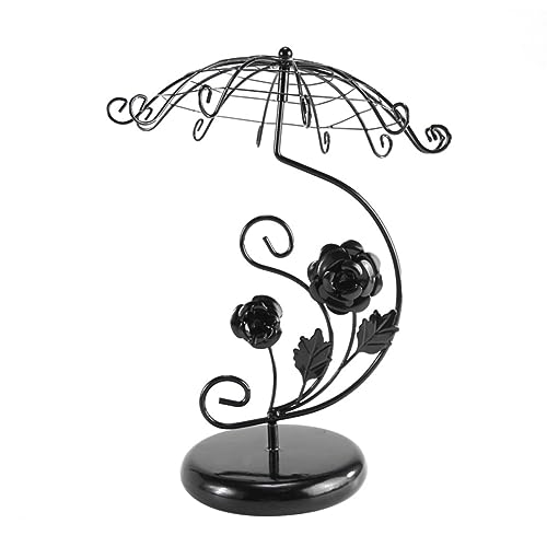 Necklace Holder Umbralla Jewelry Stand Jewelry Display Tree Earring Rack Display Stand Roses (Black medium)