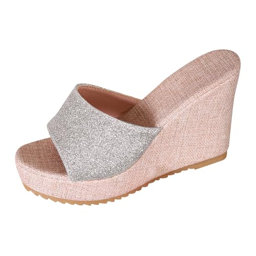 JEUROT Womens Wedges Flip Flop Sparkly Slip On Platform Sandals Open Toe Comfortable Heels Sandal Summer Casual Shoes