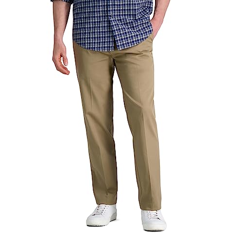 Haggar Men's Premium No Iron Khaki Straight Fit & Slim Fit Flat Front Casual Pant, British Khaki, 32W x 36L