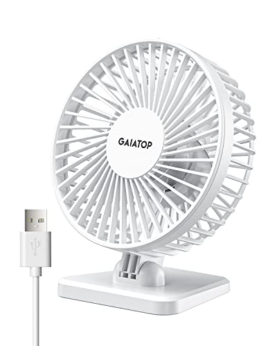 Gaiatop USB Desk Fan, Small But Powerful, Portable Quiet 3 Speeds Wind Desktop Personal Fan, Adjustment Mini Fan Table Fan for Better Cooling, Home Office Car Indoor Outdoor(Pure White)