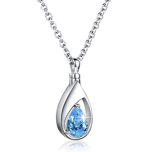 925 Sterling Silver Cremation Jewelry Memorial CZ Teardrop Ashes Keepsake Urns Pendant Necklace for urn Necklaces Ashes Jewelry Gifts (Blue)