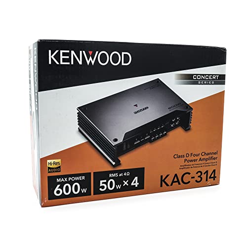 KENWOOD KAC-314-4-Channel Concert Series Compact Car Stereo Amplifier with 50W x 4 @ 4ohms, 75W x 4 @ 2ohms, Class D, High/Low-Pass Filters, Variable Bass Boost, 600W Maximum Power