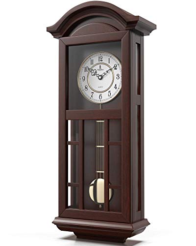 Pendulum Wall Clock Battery Operated - Hanging Grandfather Wall Clock with Pendulum - Quiet Wood Pendulum Clock - Wooden Wall Clock for Living Room Decor, Office & Home Décor Gift 27x11.5