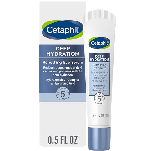 Cetaphil Deep Hydration Refreshing Eye Serum, 0.5 fl oz, 48Hr Hydrating Under Eye Cream to Reduce the Appearance of Dark Circles, With Hyaluronic Acid, Vitamin E & B5 (Packaging May Vary)