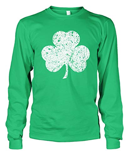 Men's White Three Leaf Clover St Patrick's Day Long Sleeve T-Shirt (Kelly Green, X-Large)