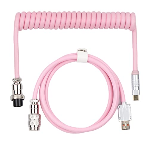 EPOMAKER Puff Aviator Coiled USB Cable, Type C Detachable Mechanical Gaming Keyboard Cable for Win/Mac/Gamers, Suitable for RT100/TH68 PRO/TH80 PRO/TH96/TH80 SE/CIDOO V65. etc(Puff Pink)