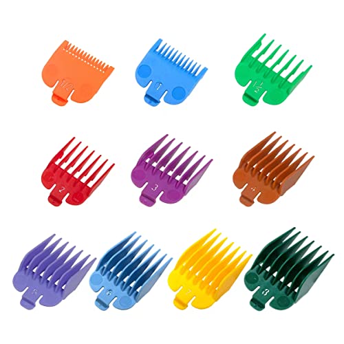 Clipper Guards Set Fits for Most Wahl Clippers and Babyliss FX870, Color Coded Clipper Guides Replacement - 1/16' to 1', 10 Piece Set