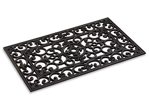 Kempf Rubber Scroll Doormat Rectangular, Wrought Iron, Black, Indoor Outdoor Entrance Mat, 18-inch by 30-inch