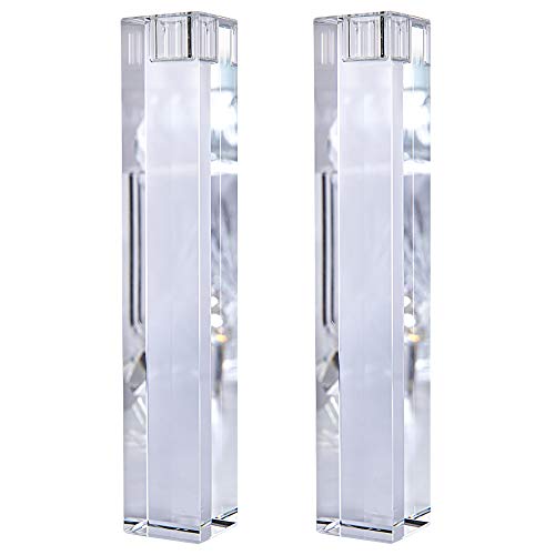 2 Pack Crystal Glass Long Candle Holder 9'' Height Candlesticks Dinner Table Decor for Home Table(Clear)