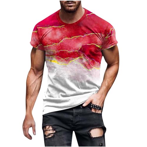 Prime Deals Men Men's T-Shirts Regular Fit Short Sleeve Print Graphic Tee Shirts Casual Sport Shirt Loose Crewneck Summer Clothes Mens Hawaiian Shirts Short Sleeve Red 3X