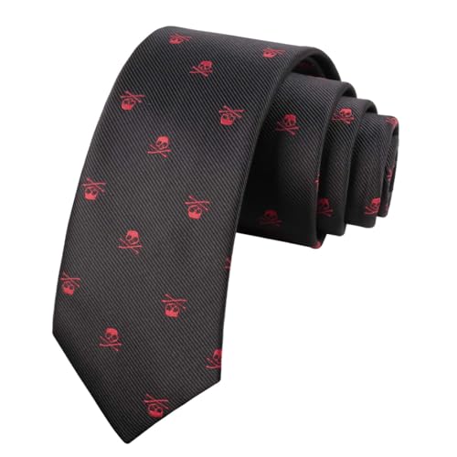 Alizeal Men's Skull Patterned Casual Neckties (Black+Red Skull)