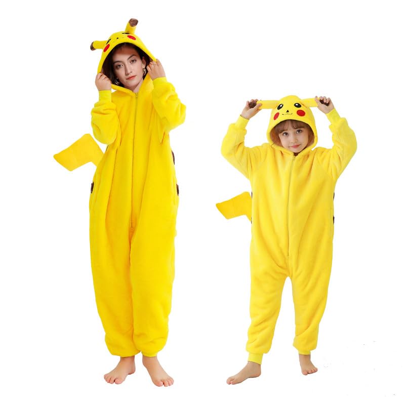 Geamiki Standing Tails Onesie, Cartoon Anime Yellow Pajamas Romper Sleepsuits Cosplay Costume for Kids Halloween Party for Age 6 to 8
