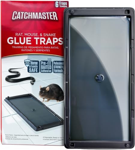 Catchmaster Rat & Mouse Glue Traps 6Pk, Large Bulk Traps, Indoor for Home, Pre-Scented Adhesive Plastic Tray Inside House, Snake, Mice, Spider Pet Safe Pest Control