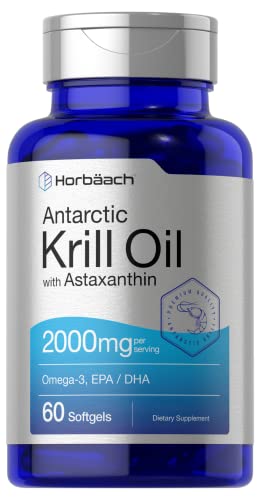 Antarctic Krill Oil 2000mg | 60 Softgel Capsules | Omega-3, EPA, DHA Supplement | with Astaxanthin | Non-GMO, Gluten Free | by Horbaach