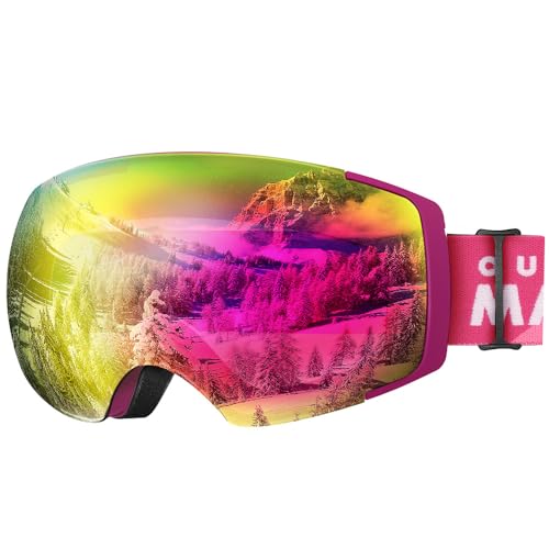 OutdoorMaster Ski Goggles PRO - Frameless, Interchangeable Lens 100% UV400 Protection Snow Goggles for Men & Women (Rose Frame VLT 17% Rose Lens and Free Protective Case)