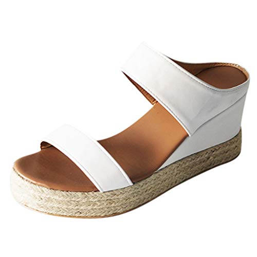 Shengsospp Platform Slip on Espadrille Sandals for Women Suitable for Vacation Beach Summer Shoes Dress Shoes Comfortable Shoes White, 9