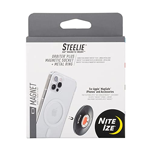 Nite Ize Steelie Orbiter Plus Magnetic Socket and Metal Ring - Car Dashboard with Magnetic Mount - Sturdy Dashboard Mount for Cell Phone - Black