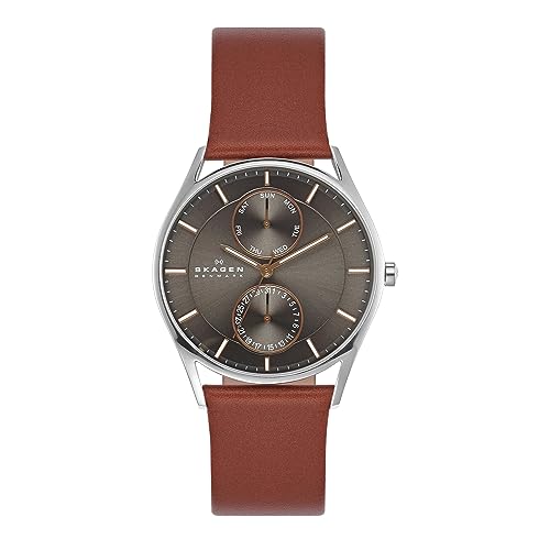Skagen Men's Holst Multifunction Silver Stainless Steel and Brown Leather Band Watch (Model: SKW6086)