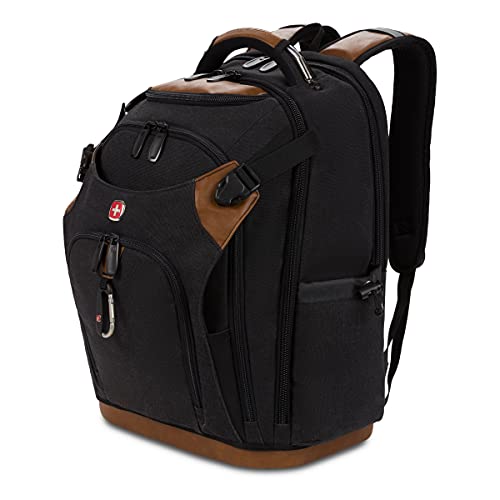 SwissGear Tool Bag Backpack, Fits Up to 17-Inch Laptop, Work Pack PRO, Black/Brown Canvas