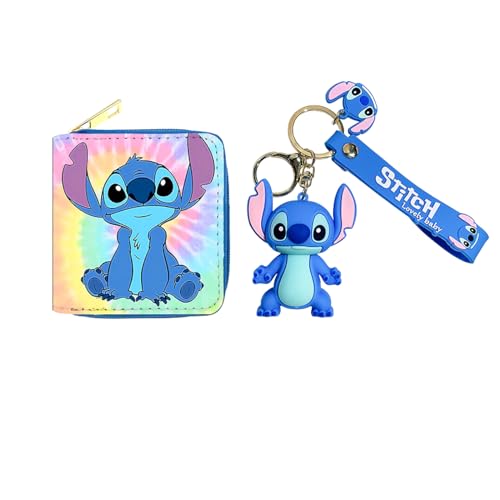 Suitable for Disney Stitch Cute Cartoon PU Women's Wallet with Stitch Keychain, Clutch, Fashion Zip Walle