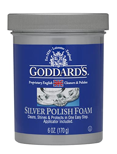 Goddard’s Silver Polish Foam, Silver Jewelry Cleaner for Antiques, Accessories, Ornaments, Silver Cleaner, Silverware Protection, Tarnish Remover for Sterling Silver Jewelry, Sponge Applicator, 6 oz