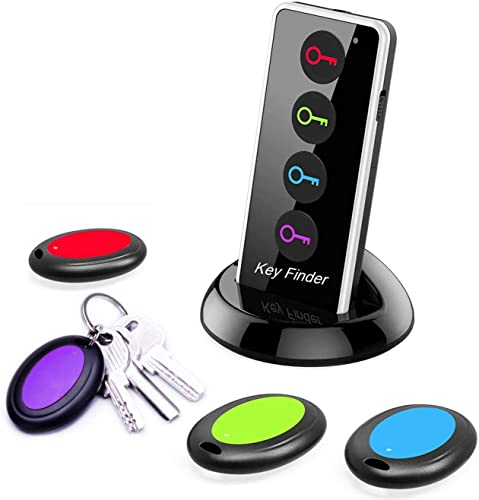 Reyke Key Finder, 80dB+ RF Item Locator Tags with 131ft. Working Range, Wireless Remote Finder Key Finder Locator for Finding Wallet Key Phone Glasses Pet Tracker, 1 RF Transmitter & 4 Receivers
