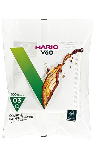 Hario V60 Paper Coffee Filters, Size 03, White, 100ct