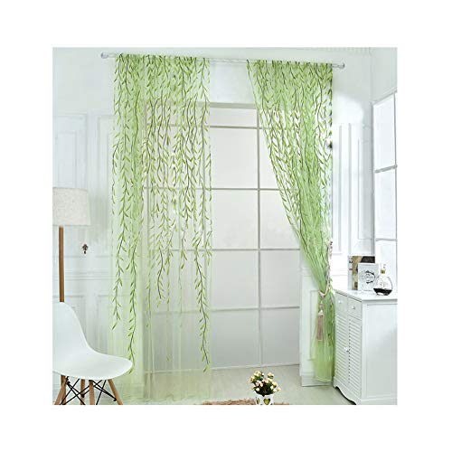 Ufurty Rely2016 2 Pieces Willow Window Curtain Voile Tulle Room Salix Leaf Sheer Gauze Curtain Voile Panel Drapes Curtain Green Color for Living Room, Bedroom, Balcony (100 x 200cm)