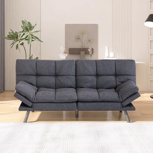 Hcore Futon Sofa Bed Couch,Convertible Futon Sleeper Sofa,Memory Foam Futon Couch Bed,Loveseat Sofa Bed,Small Splitback Polyester Modern Sofa for Living Room,Office,Apartment,Pure Grey