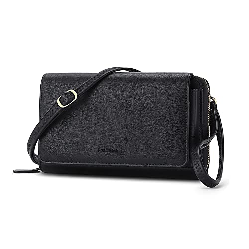 Peacocktion Women Wallet Purse Credit Card Holder with RFID, Large Capacity Crossbody Wristlet Clutch 2 Straps, Black